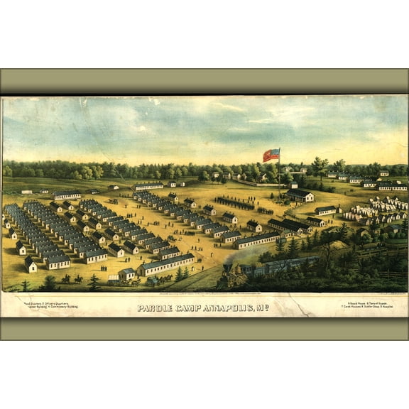 24"x36" Gallery Poster, map of Parole Camp Annapolis, maryland 1864