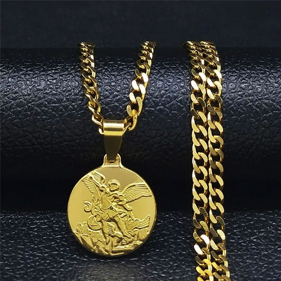 Archangel Saint Michael 14K Yellow Gold Chain Necklace for Women/Men Gold Color Pendant Necklaces Jewelry colier homme