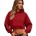 thumbnail image 5 of Lumtrix Women's Casual Crop Hoodie - Long Sleeve Cute Plain Workout Sweatshirt Drawstring Hooded Pullover Top Wine L, 5 of 6