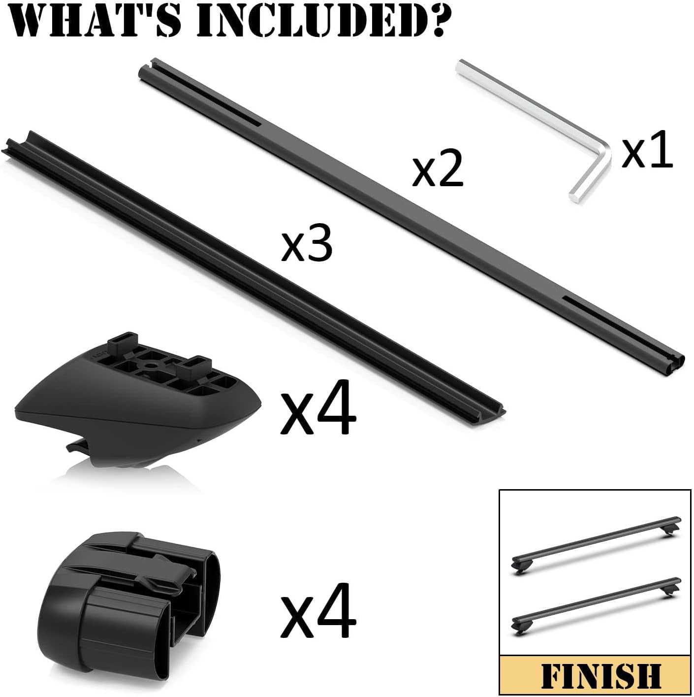47 Inch Aluminum Roof Rack Cross Bars for Raised Side Rails, Adjustable Cargo Bars, Hold 165 LBS, Black