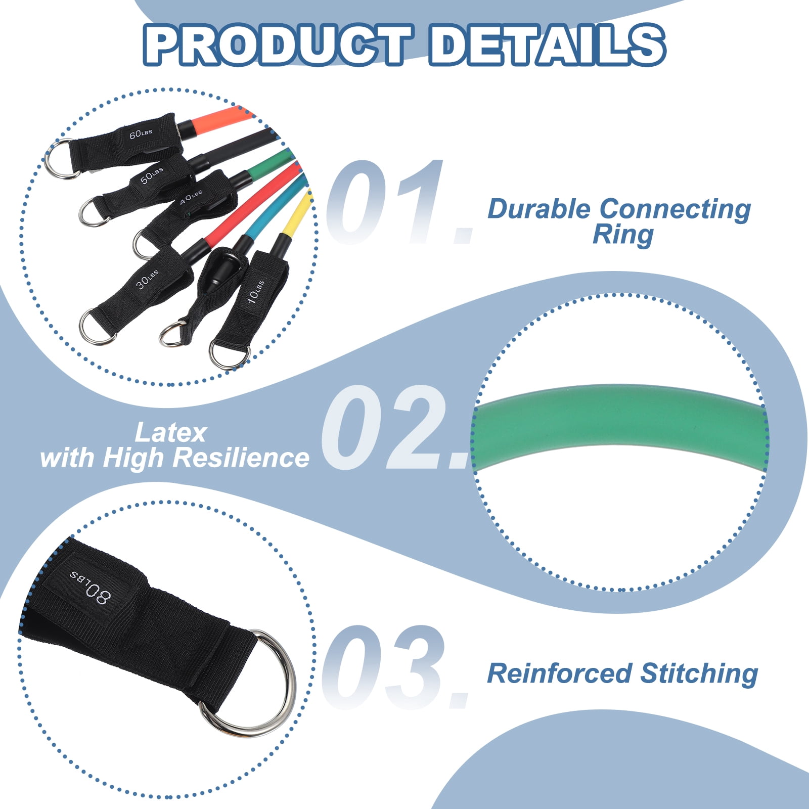 Uxcell Resistance Tube Bands, 3 Pack 30 Lbs/40 Lbs/50 lbs Stackable Single Resistance Band Exercise Band Stretch Band for Working Out Man Home, Red/Green/Black