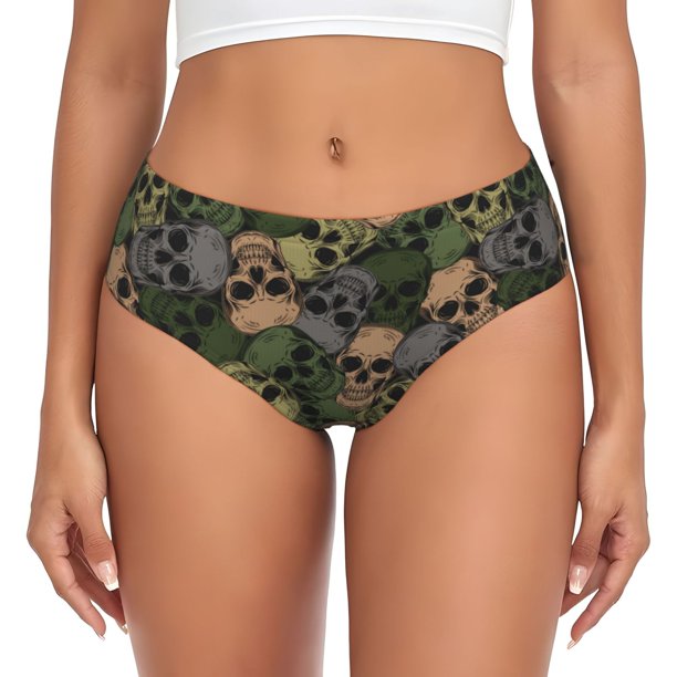 Balery Camouflage Skulls Ropa Interior de Algodón para Mujer con Dibujo – Braguitas Cómodas y Elásticas, Estilo Clásico-Medium