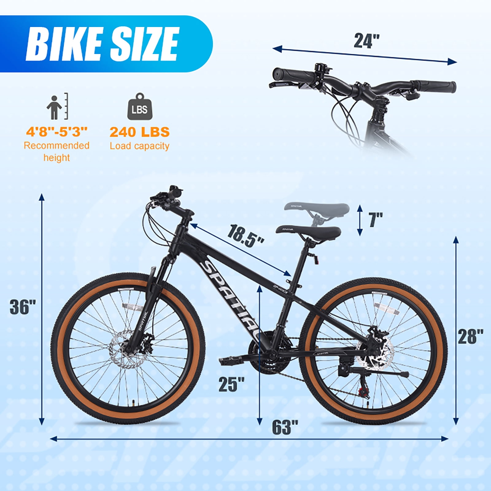 24" Wheel Mountain Bike, 21 Speed with Dual Disc Brake Mountain Bicycle, Aluminum Frame Fits Teens Womens Mens MTB Cycling Bikes