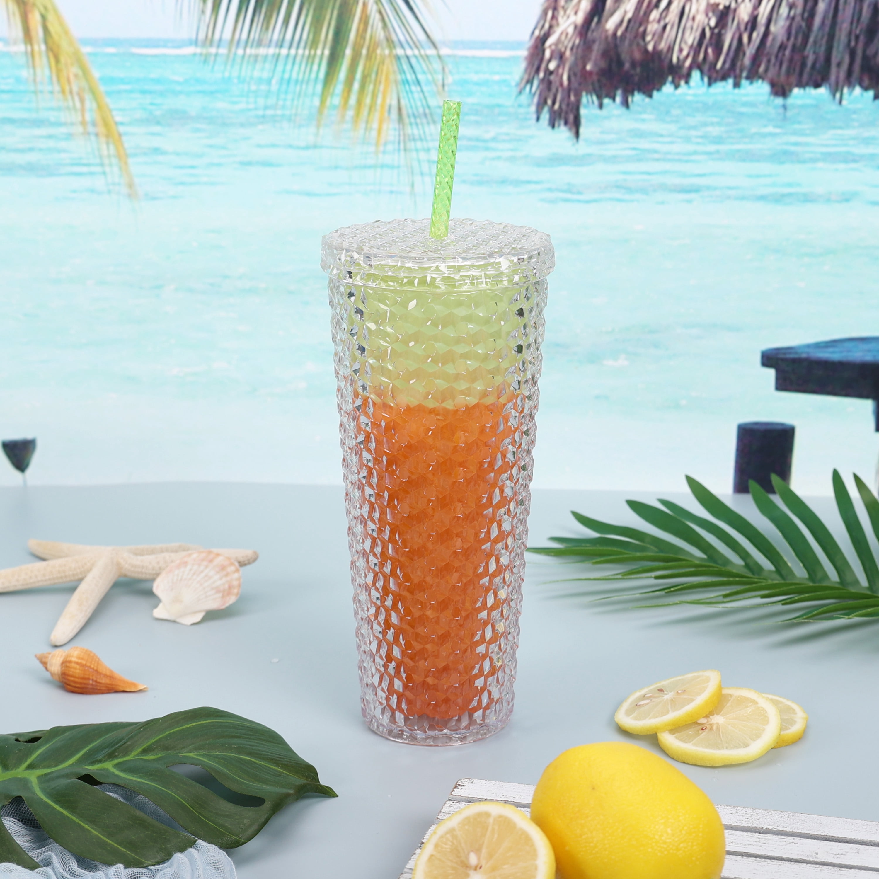 Mainstays 4-Pack 26-Ounce Color Changing Textured Tumbler with Straw, Green