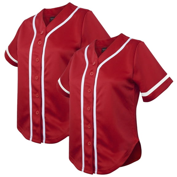 TOPTIE 2 Pack Women's Baseball Jersey Softball Jersey Button Down Shirts-Red Red-XL