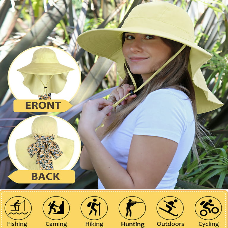 Sun Blocker Women's Travel Sun Hat UPF 50+ Large Brim Beach Neck Flap Hat Tan