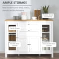 thumbnail image 3 of White Buffet Cabinet with Glass Doors & 2 Drawers - 47" Kitchen Sideboard for Dining Room, Living Room Storage, 3 of 7
