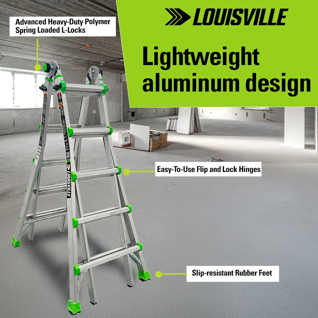 Louisville Ladder L-2099-22 Aluminum Multipurpose Ladder, 22 ft Reach, Type IA, 300 lb Load Capacity