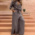 thumbnail image 5 of Bixock Women Fall and Winter Outfit Set,Women Two-piece Set,Women Fall and Winter Outfit Set Solid Color Long Sleeve Loose Top and Wide Pants Set, 5 of 5