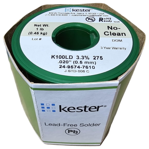 Kester 24-9574-7610 K100LD Sans Plomb Sans Nettoyage Fil à Souder.020 Pouces Diamètre - Alliage à Faible Coût