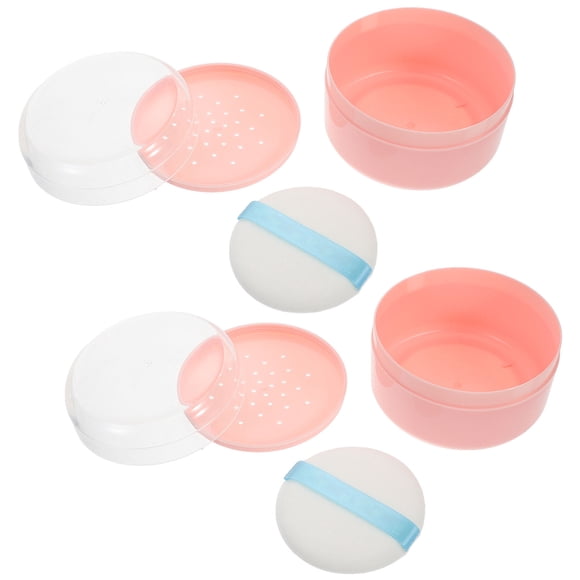 EXHUMKY 2Ud Portátil Color Rosa Para Polvo Suelto Con Puff Atractivo Y Funcional