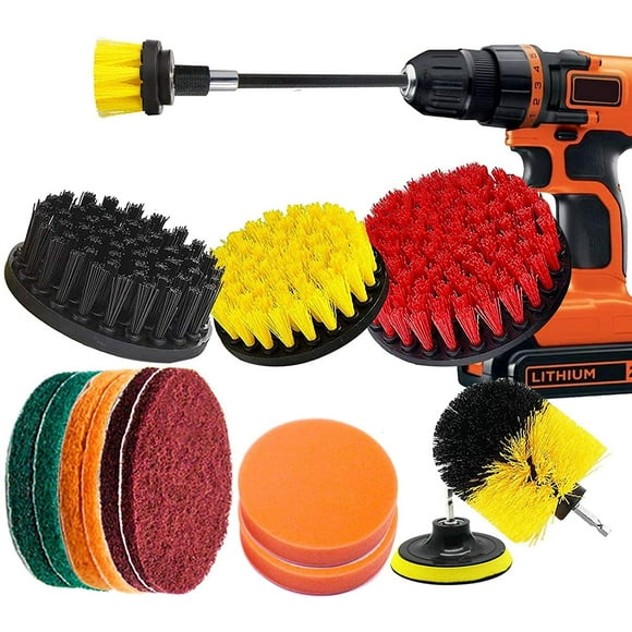 15 Pieces Drill Brush Attachments Set, Power Scrubber Cleaning Kit with Long Reach Attachment for Bathroom Shower Scrubbing, Carpet Cleaning, Tile Cleaning and Car Polishing Pad Kit