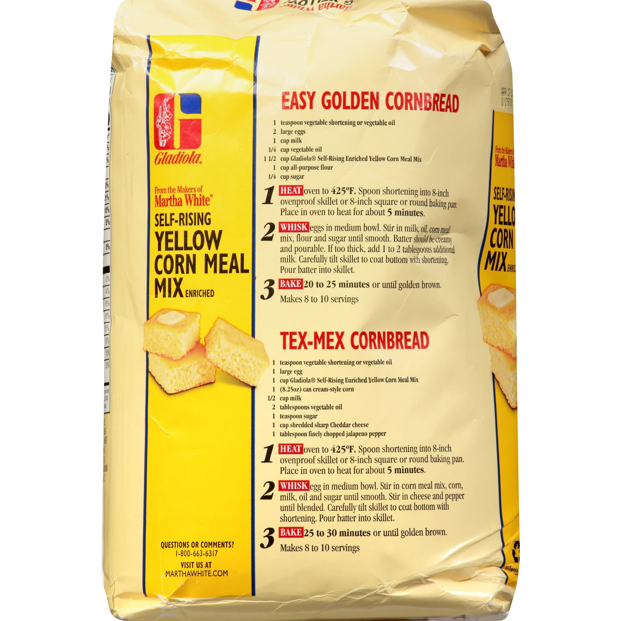 (3 pack) Martha White Gladiola Self Rising Yellow Corn Meal Mix, 5 Lb Bag