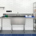 thumbnail image 4 of 84 in. 18-Gauge 2-Compartment Commercial Sink with Backsplash and 24 in. Dual Drainboards, Bowl dimensions 18"x24"x14" in Stainless-Steel (KM-SB182414-24B3), 4 of 10