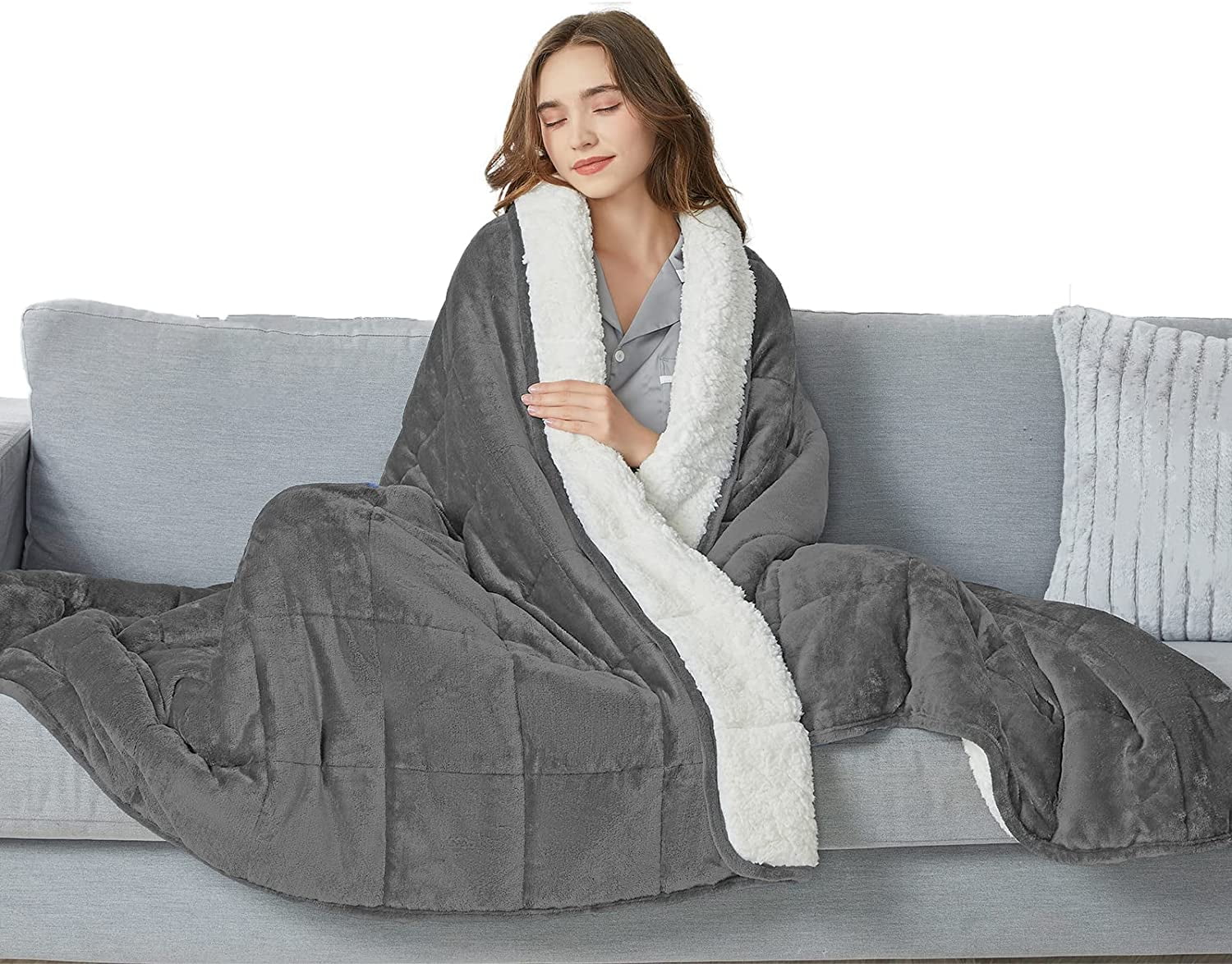 Softlife Flannel Weighted Blanket,Sherpa Fleece Heavy Blanket