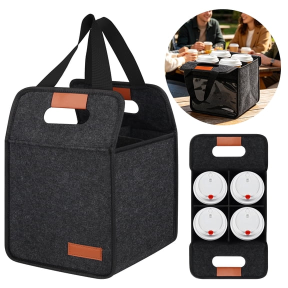 4 Cup Holder Drink Carrier with Handle, EEEkit Reusable Insulated Drink Caddy Drink Holder for Car Travel and Delivery