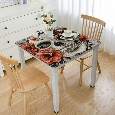 

ONETECH Vintage Halloween Tablecloth Retro Gothic Skull Bat Pumpkin Fabric Table Cloth Washable Trick or Treat Table Cover for Picnic Home Kitchen Party 52 *52