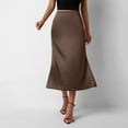 thumbnail image 5 of Women Silky Satin Skirt High Waist Elastic Elegant A Line Midi Skirts for Wedding Cocktail Party Flowy Fall Skirts, 5 of 5