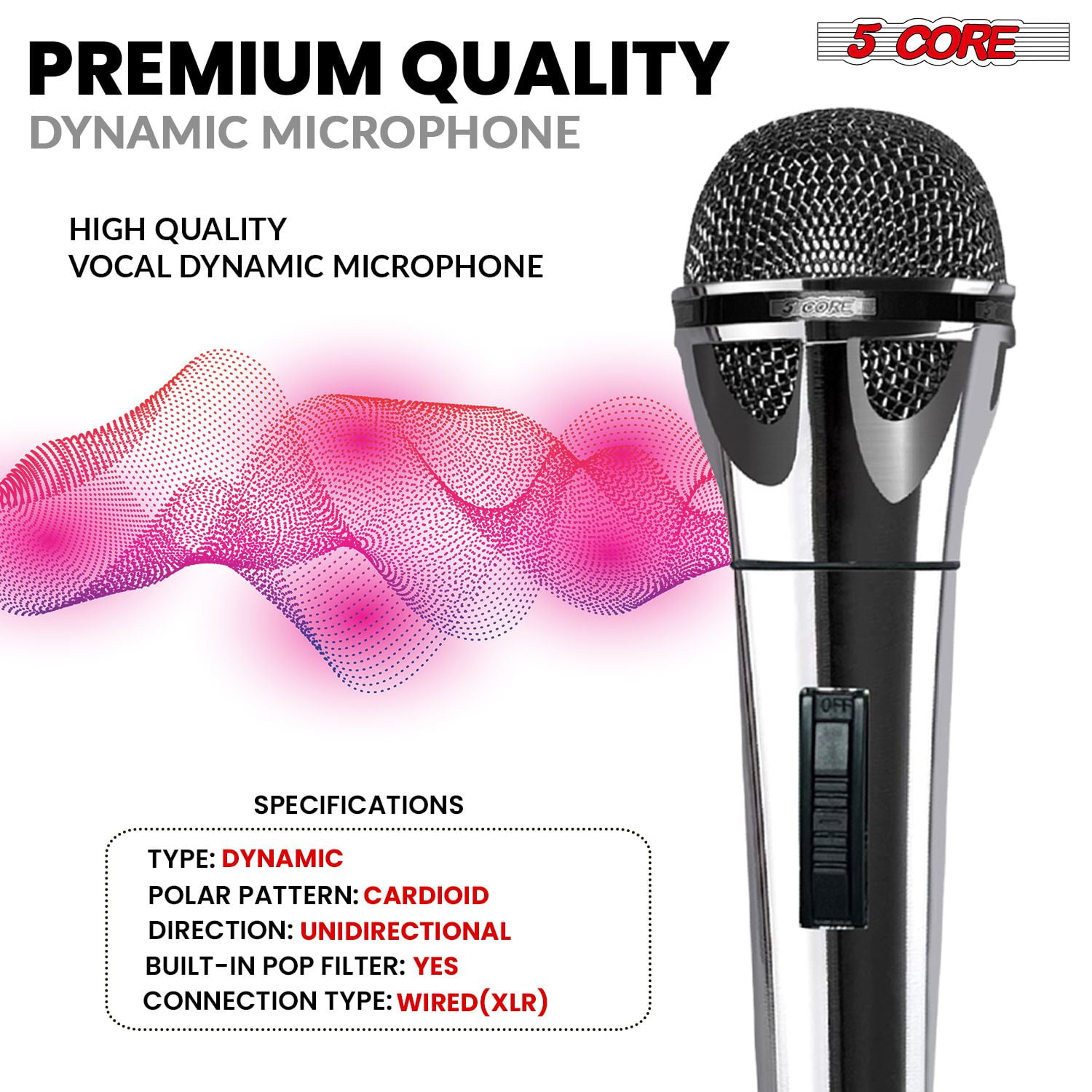 2-Pack Professional Cardioid Dynamic Microphones with XLR Cable & On/Off Switch, Handheld Vocal Mics for Karaoke, Live Singing, DJ and Public Speaking