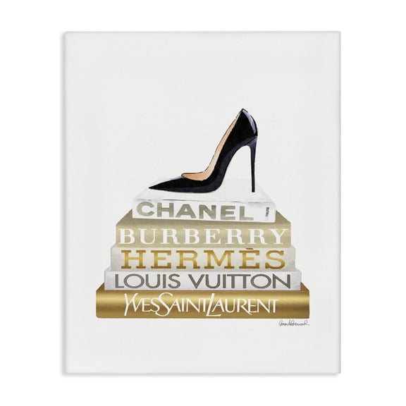 Stupell Industries Glam Black Heels Gold White Bookstack Canvas Art, 16 x 20, by Amanda Greenwood