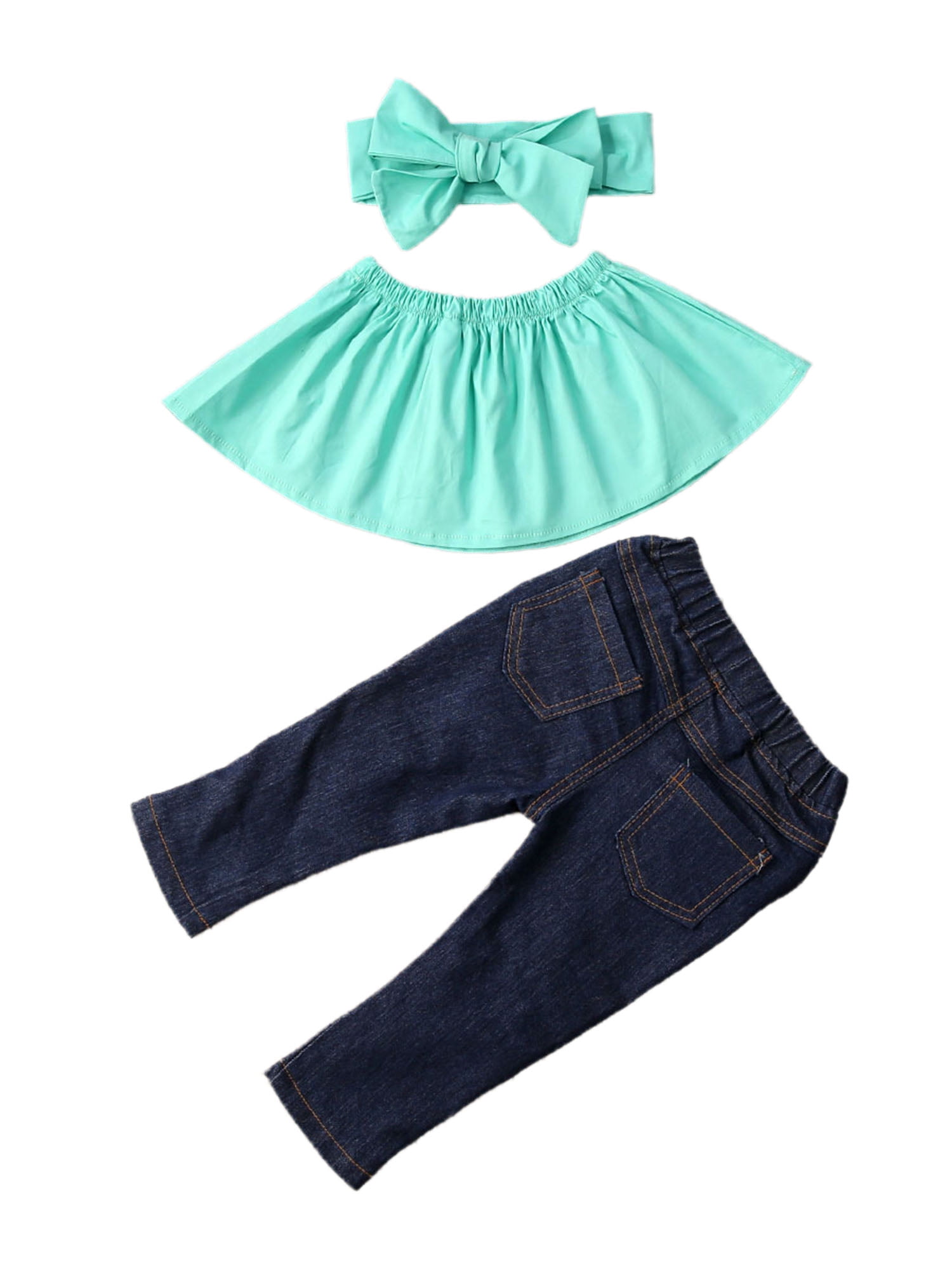 luethbiezx Toddler Baby Girl Off Shoulder Tube Top Ripped Denim Long