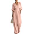 thumbnail image 6 of LEKODE Women Jumpers and Rompers Cotton Linen Jumpsuits for Women Summer Flowy Jumpsuits for Women Deep V Neck Jumpsuit Wide Leg Jumpsuit Summer Outfits B Pink S, 6 of 9