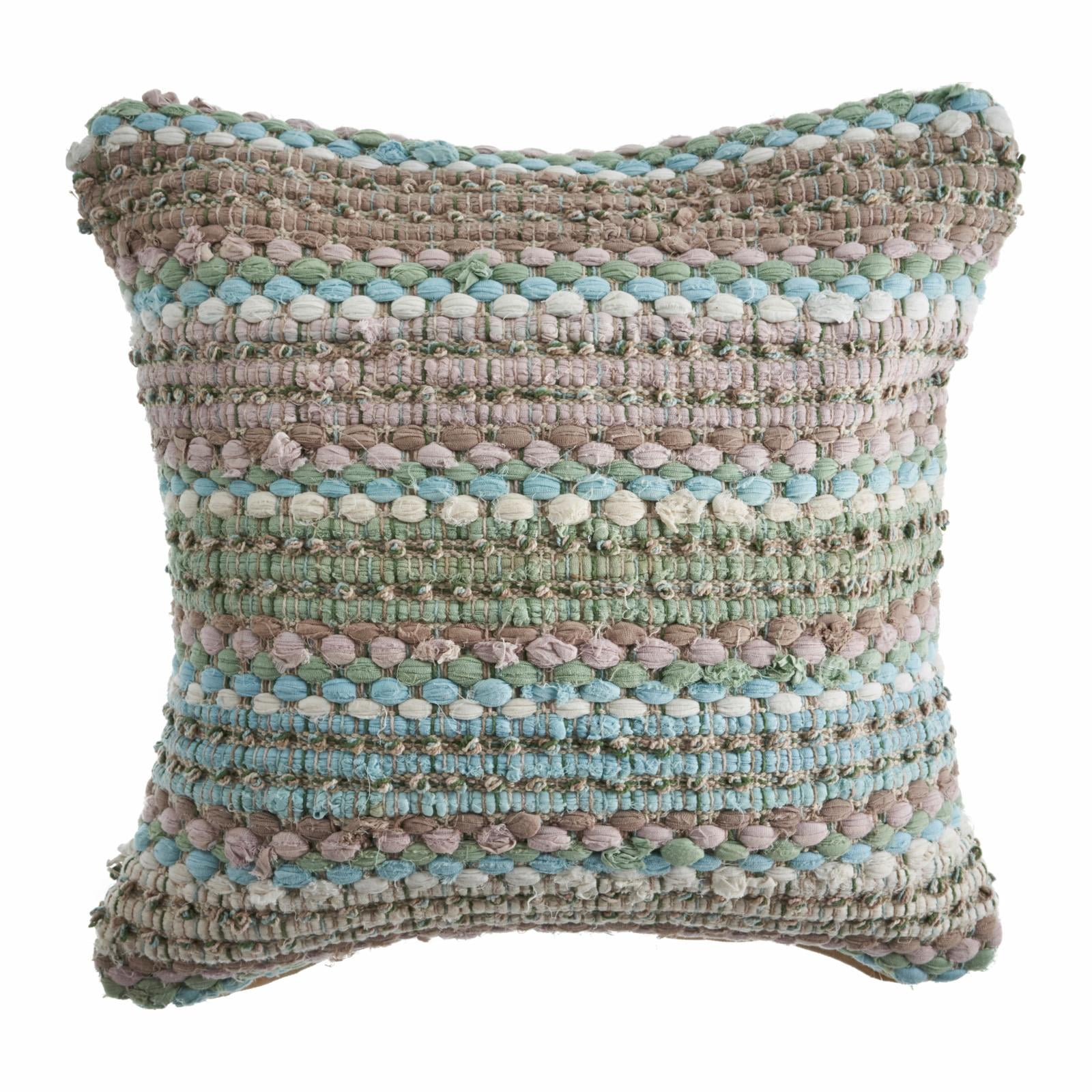 LR Home Drew 18" x 18" Beige/Brown Striped Cotton Blend Adult Decorative Throw Pillow