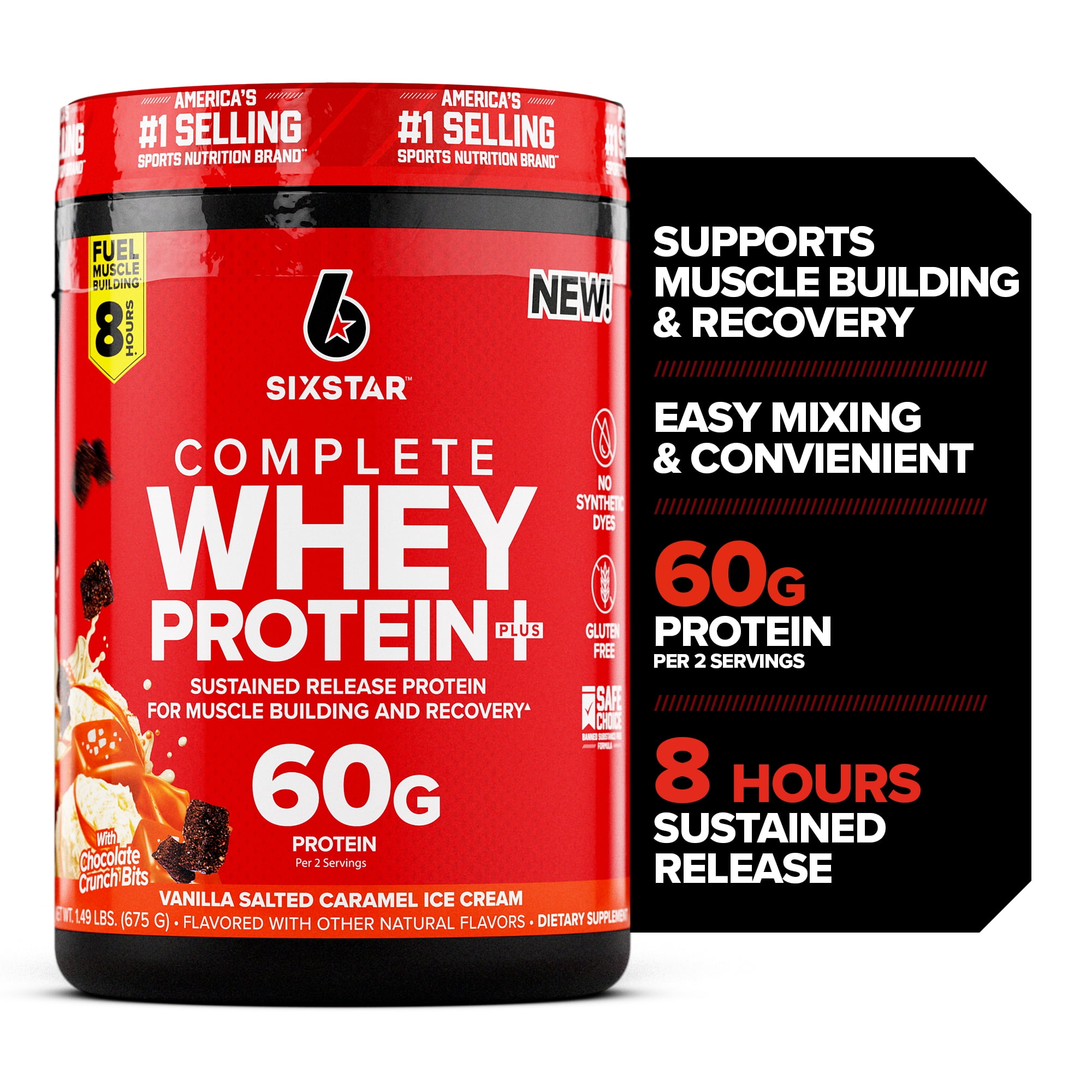 Six Star Pro Nutrition Complete Whey Protein Plus Powder, Vanilla Salted Caramel Ice Cream, 17 Servings
