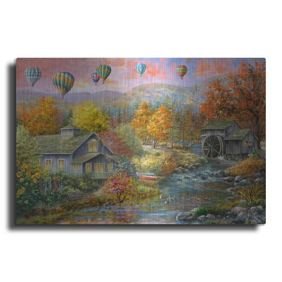 Luxe Metal Art 'Autumn Creek Mill' by Nicky Boehme, Metal Wall Art, 24"x16"