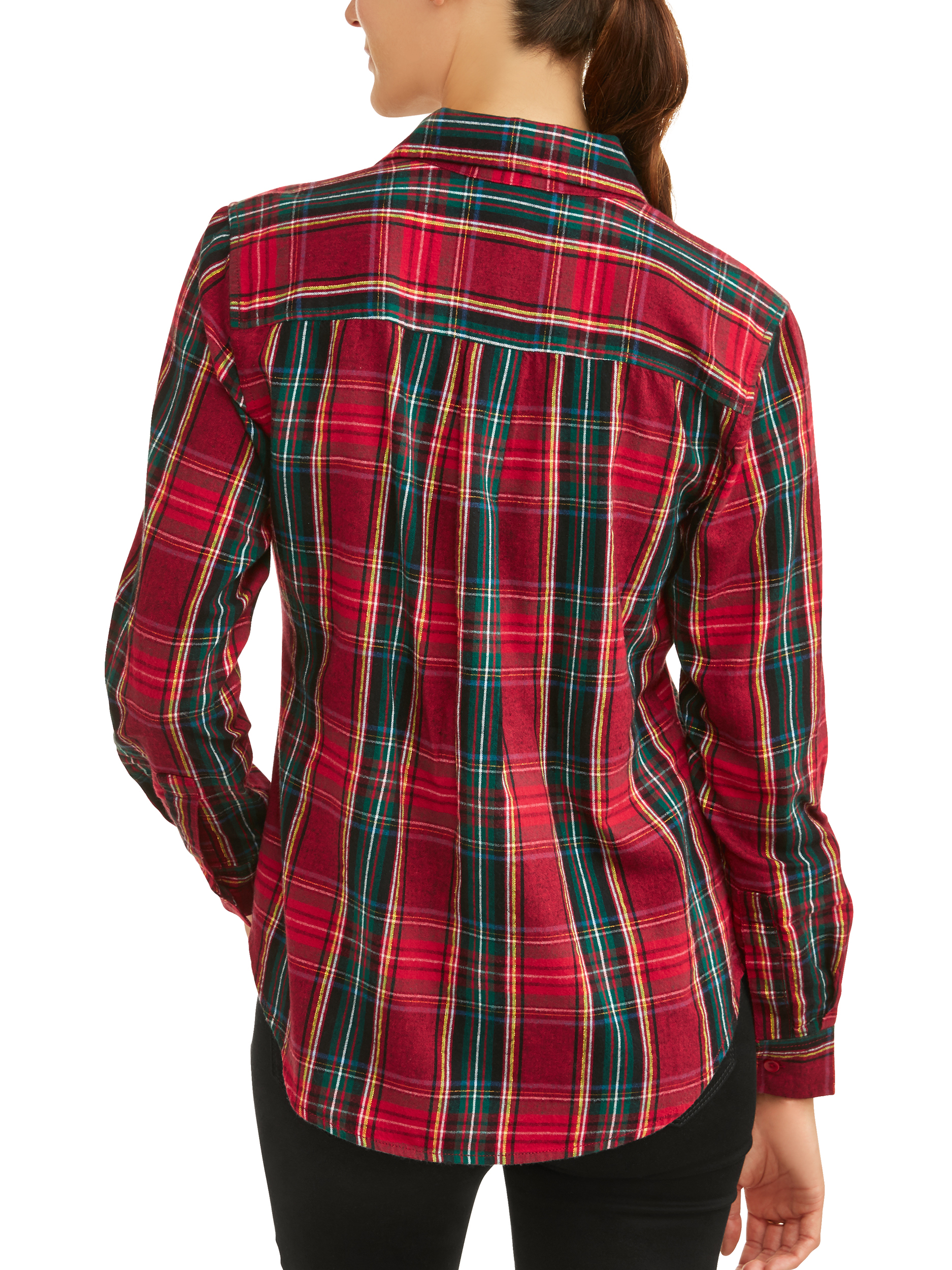 Time and Tru Women's Brushed Cotton Plaid Shirt - image 2 of 6