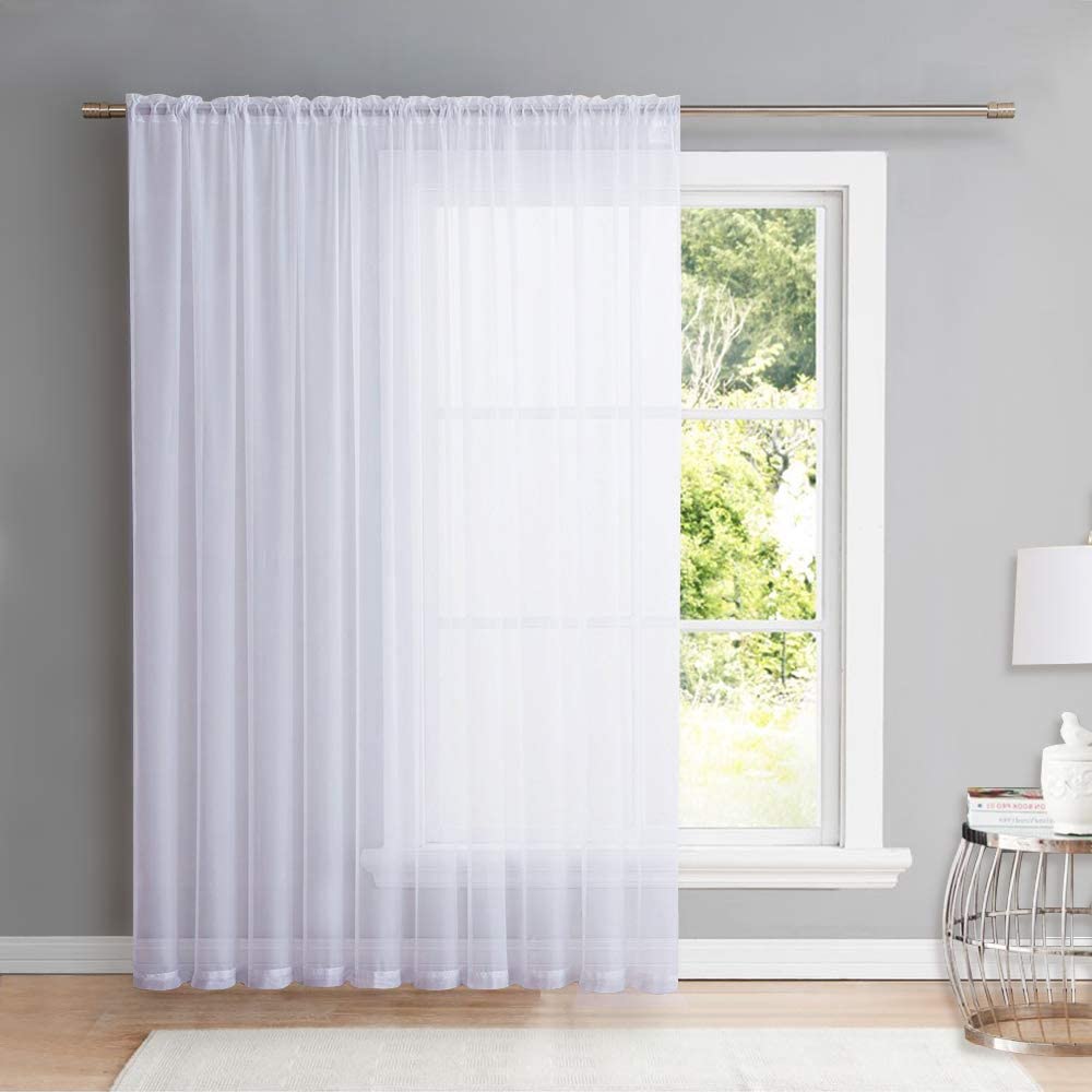 Merek White 84 Inch Long, Extra Wide Sheer Voile Window Curtains Panels