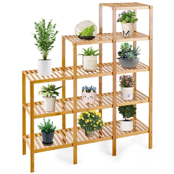 Topbuy 45.5" x 12.5" x 55.5" 5 Tier Brown Bamboo Plant Rack