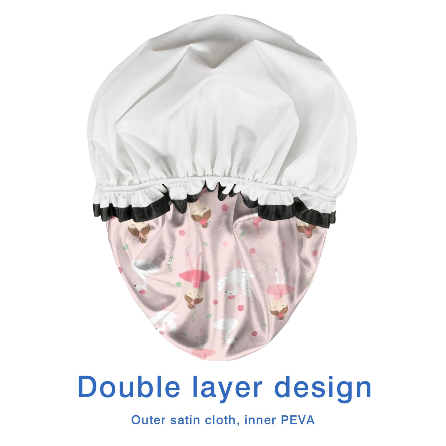 Shower Caps,Ballet Swan Princess Pattern Waterproof Shower Cap for Women 4 Pieces,Double Reusable Hair Cover for Shower PEVA Elastic Stretch Hem