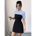 thumbnail image 4 of Women'S Striped Short Sleeve Thigh Bodycon Short Dress Business Casual Outfits Blue S, 4 of 10