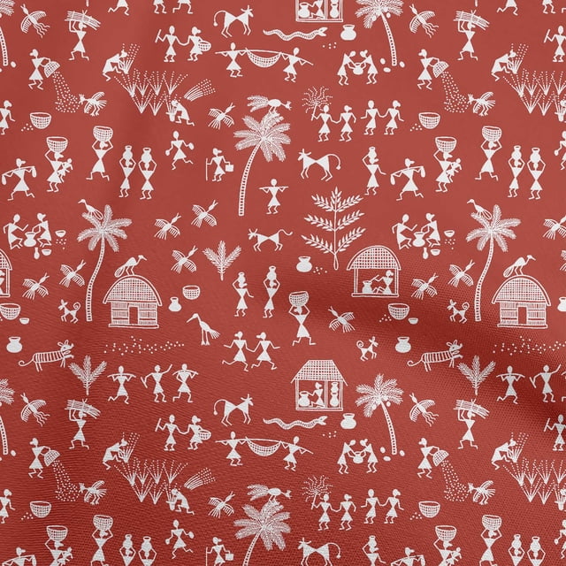 oneOone Polyester Spandex Red Fabric Asian Floral Block Sewing Craft Projects Fabric Prints by Yard 56 Inch Wide