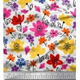 thumbnail image 1 of Soimoi Pink Rayon Fabric Leaves & Periwinkle Floral Printed Fabric 1 Yard 56 Inch Wide, 1 of 3