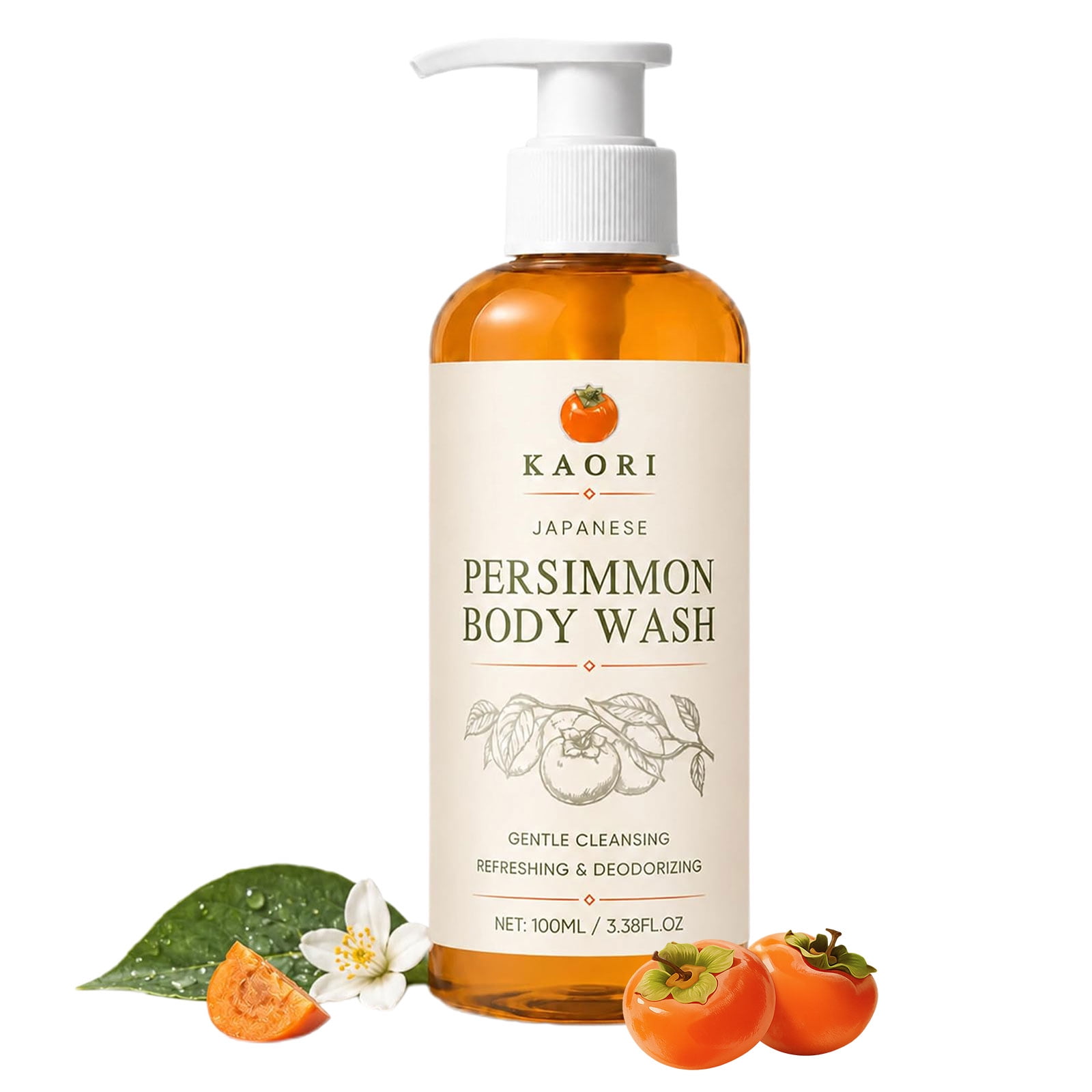 Kaori Japanese Persimmon Body Wash – Deodorizing Shower Gel for Body Odor & Mature Skin – 3.38 fl oz (1PCS)