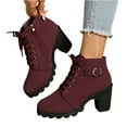 thumbnail image 2 of Women's Ankle Boots Thick Mid Heel Lace Up Round Toe Platform Ankle Booties Solid Versatile Comfortable Combat Boots (Wine,40), 2 of 8