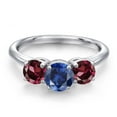 thumbnail image 3 of Gem Stone King 925 Sterling Silver Blue Created Sapphire and Red Rhodolite Garnet Engagement Ring for Women | 2.20 Cttw | Round 6MM | Gemstone September Birthstone | Size 7, 3 of 6