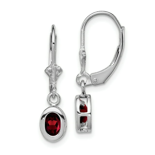 925 Sterling Silver Oval Garnet Leverback Earrings Drop Dangle