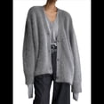 thumbnail image 1 of Cárdigan de Mujer, Suéter de Larga, Cárdigan con Botones y Cuello en V, Prenda de Punto de Moda. Gris Oscuro S, 1 of 8