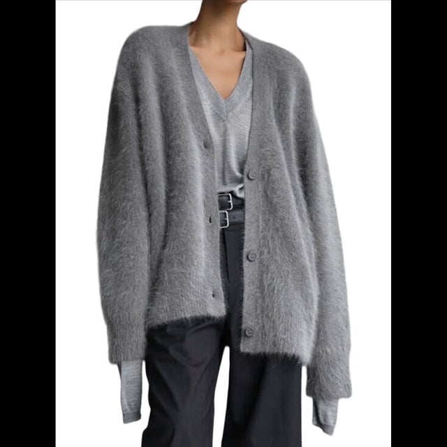 Cárdigan de Mujer, Suéter de Larga, Cárdigan con Botones y Cuello en V, Prenda de Punto de Moda. Gris Oscuro S