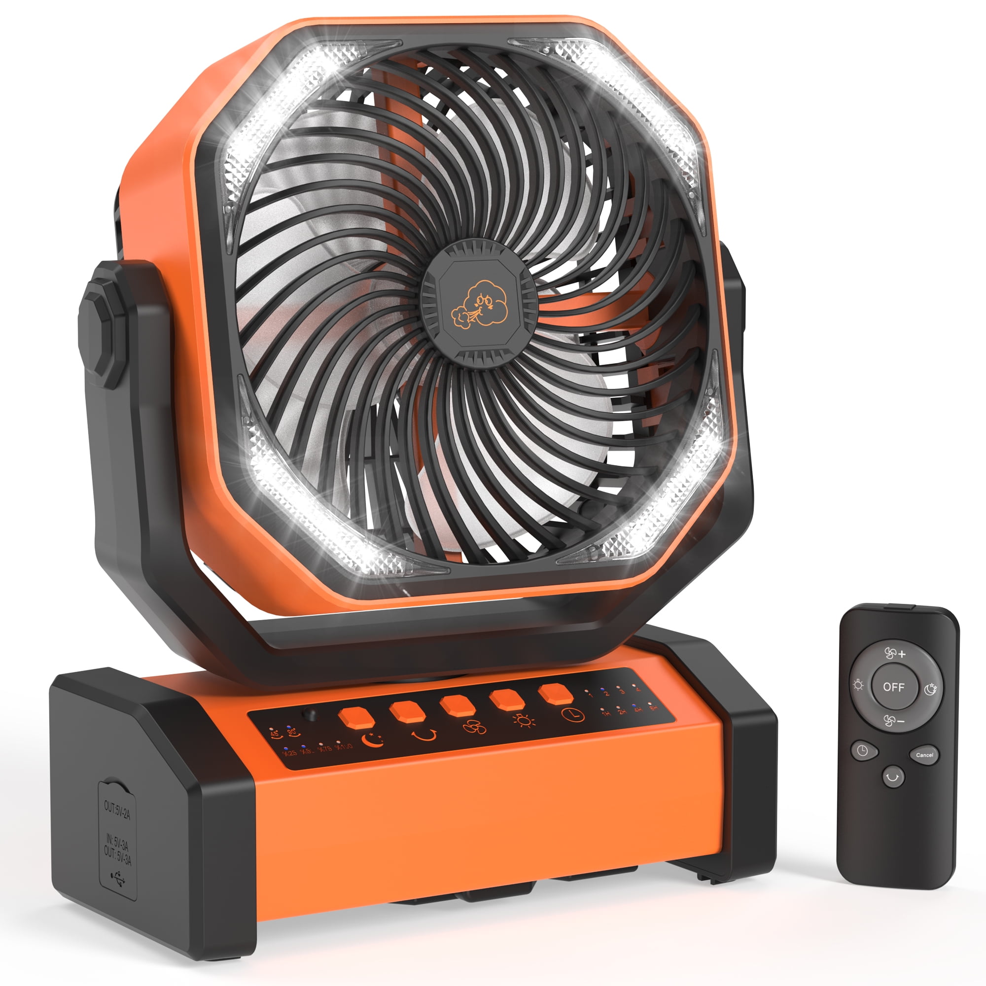 20000mAh Camping Fan with LED Light, Rechargeable Battery Operated Tent