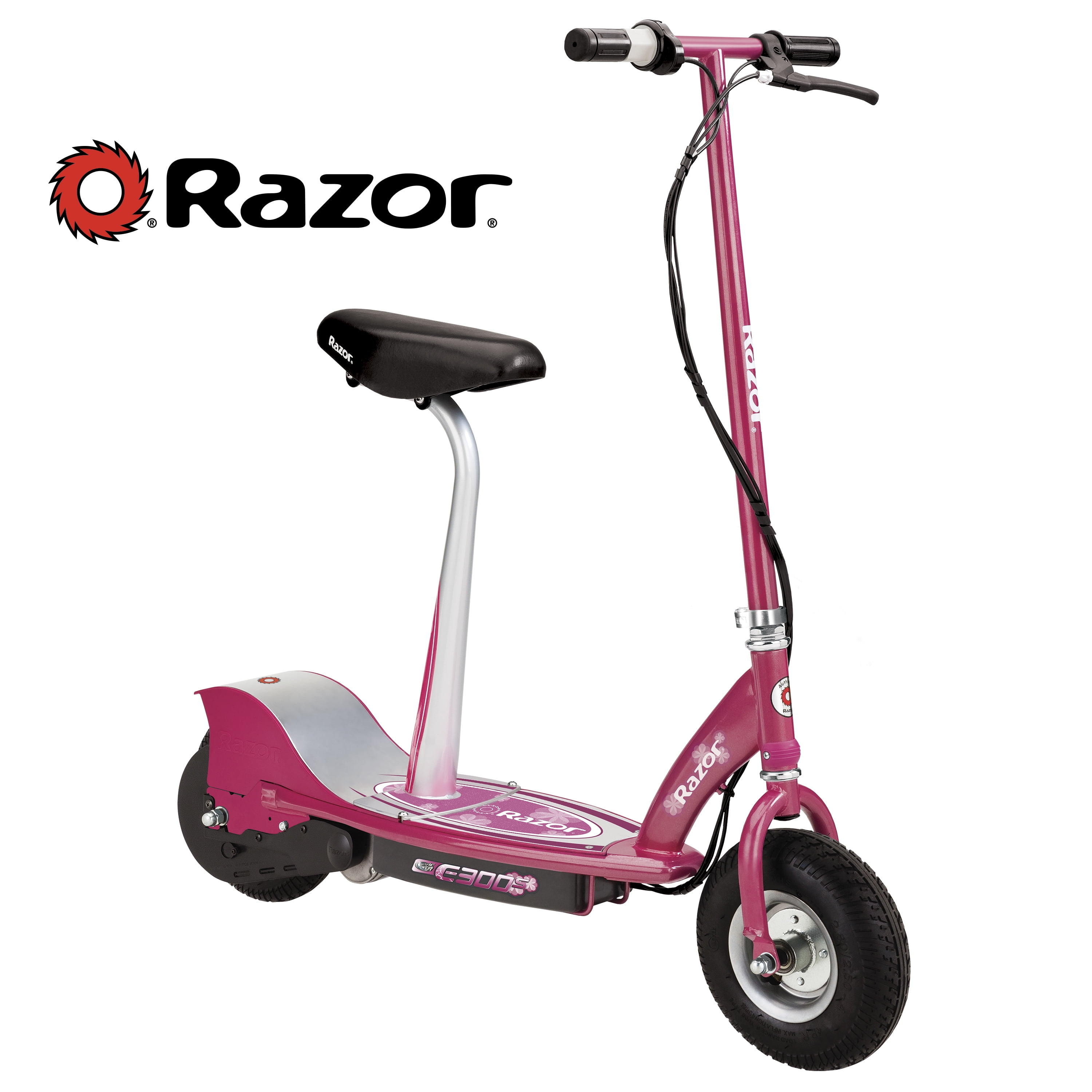 pink razor electric scooter with seat