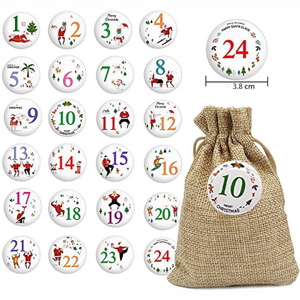 Red Advent Calendar Set with 24 Bags and Stickers with very large numbers 