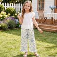 thumbnail image 3 of COEQINE Girls' Ruffle Pants Wide Leg Trousers Elastic Waistband Straight Trousers Stretchy Dance Pants Fall Outfits Playwear for 11-12 Y Kids, Blue Beige Floral, 3 of 8
