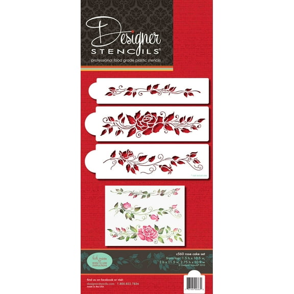 Designer Stencils Rose Cake Stencil Set, Beige/semi-transparent