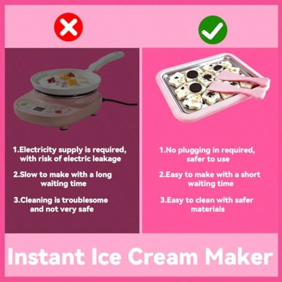 Rolled Ice Cream Maker2026 New Rolled Ice Cream Maker Kit DIY Rolled Ice Cream Tray with 2 Scrapers Perfect for Family Fun Homemade Desserts Pink