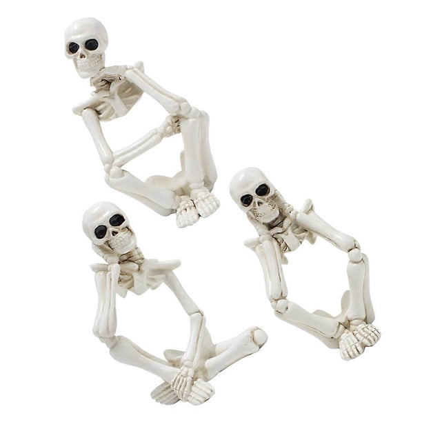 Resin Thinker Skeleton Statue for Decoration 3Pcs White Halloween Figurines
