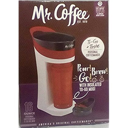 Mr. Coffee Pour! Brew! Go! 16-Ounce Personal Coffee Maker with Insulated TO-GO mug, Candy Apple Red,